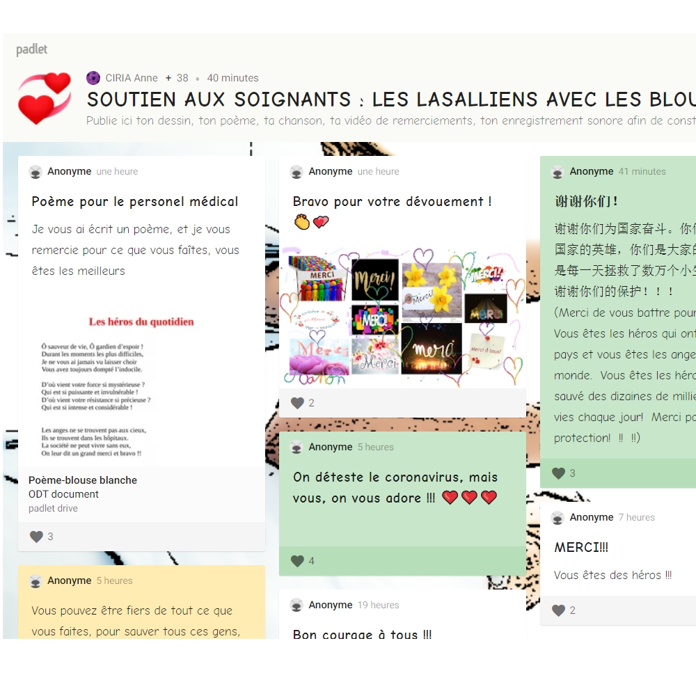 Soutien aux soignants : le padlet des collégiens de Bordeaux